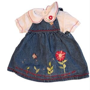 Carter's vintage floral‎ embroidered garden denim dress outfit infant size 3/6
